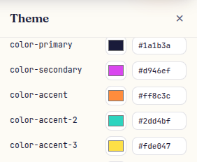 Screenshot showing theme panel