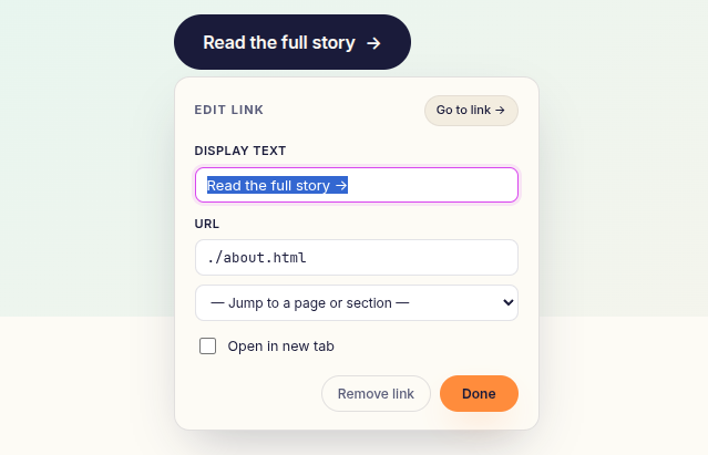 Screenshot showing the inline text editing toolbar